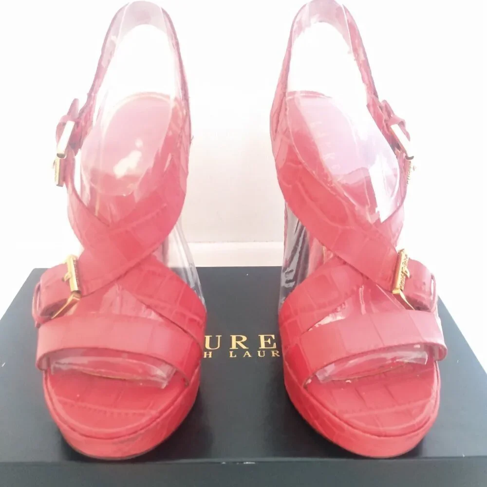 Lauren By Ralph Lauren Serrata Crocodile Pattern Heels Platform Shoes 7.5 - Picture 2 of 7